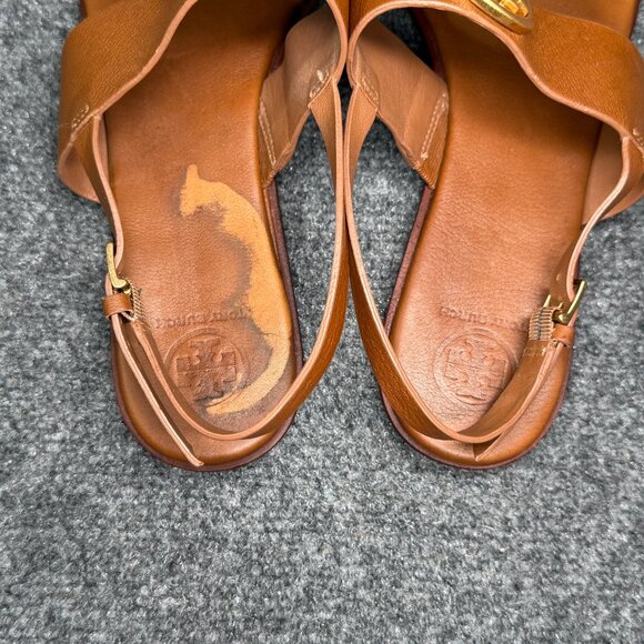 Tory Burch Benton 2 Sandals Womens 11 Brown Leather Thong Ankle Wrap Buckle Flip - Picture 7 of 10